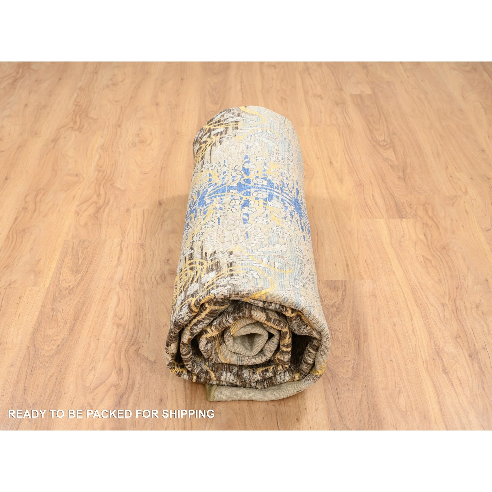 11’10” x 11’10” Honey Brown Hand Knotted Saroogh Silk With Wool Round Rug R64438