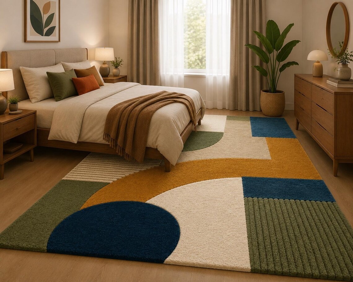 Hand Tufted Wool Rug | Abstract Geometric Multicolor Handmade Area Carpet