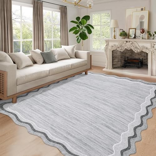 Scalloped Washable 8×10 Rugs for Living Room Bedroom Large Scalloped Solid
