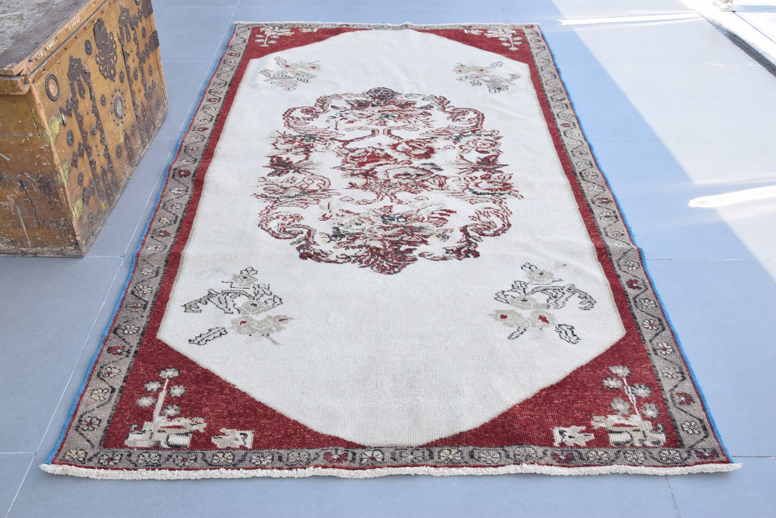 4,3×7,3 ft Rug, Area Vintage Rug, Red Oriental Rug
