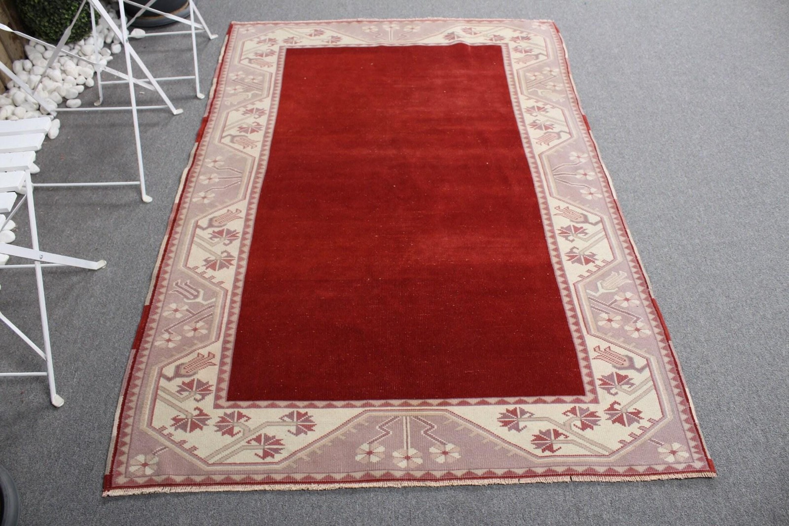 4,2×6,2 ft Vintage Turkish Rug, Area Rug, Red Purple Camouflage Wool Rug