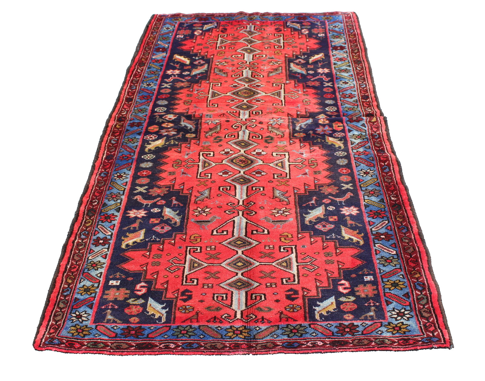 Coral Red Bright Tribal Turkish 3′ 5″ x 6′ 5″ Orange Handmade Area Rug