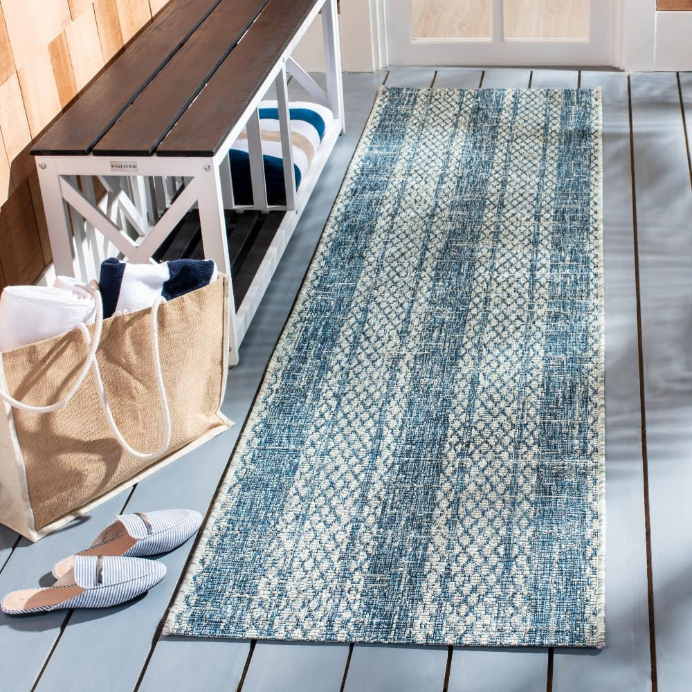 SAFAVIEH Washable Rug Outdoor Courtyard Collection – 2’3″ X 10′ Runner, Light Gr