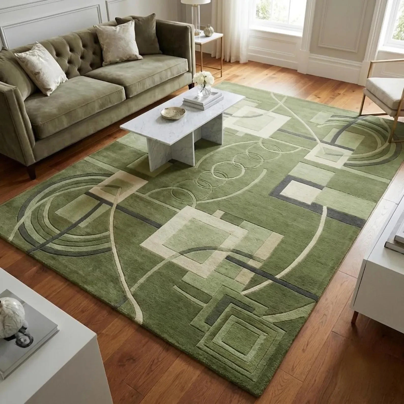 Hand Tufted Wool Area Rug, Modern Geometric Living Room Area Rug Handmade Carpet