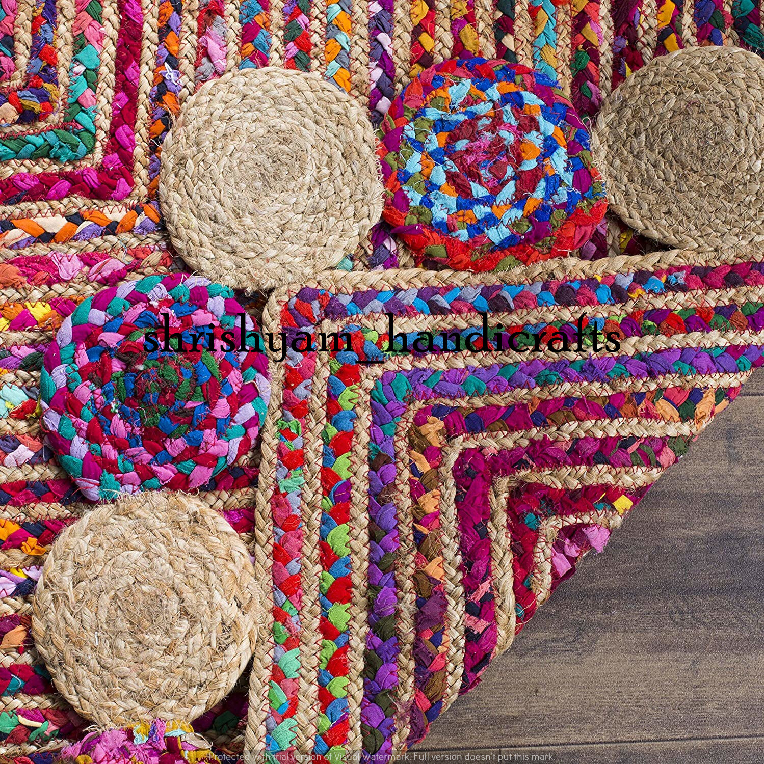Hand Braided Jute Runner Rugs Multi Color 2×4 Feet Jute Cotton Rug Floor Runner