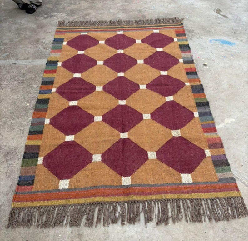 Rug Natural Handwoven Wool Jute Rug, Vintage Kilim Rug, Traditional kilim Rugs