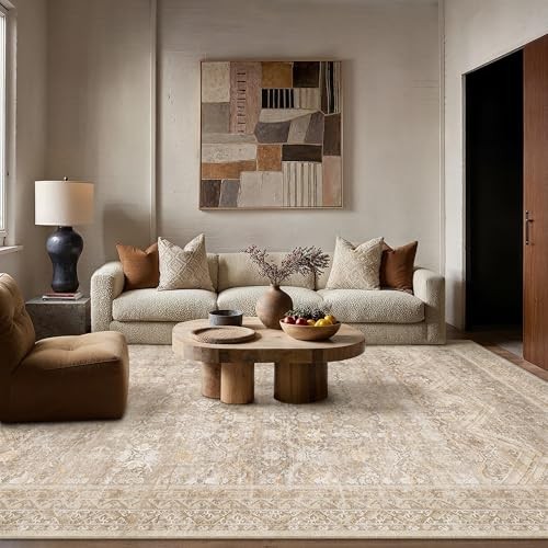 6×9 Area Rugs Retro Beige Washable Rug for Living Room Vintage Boho Bedroom