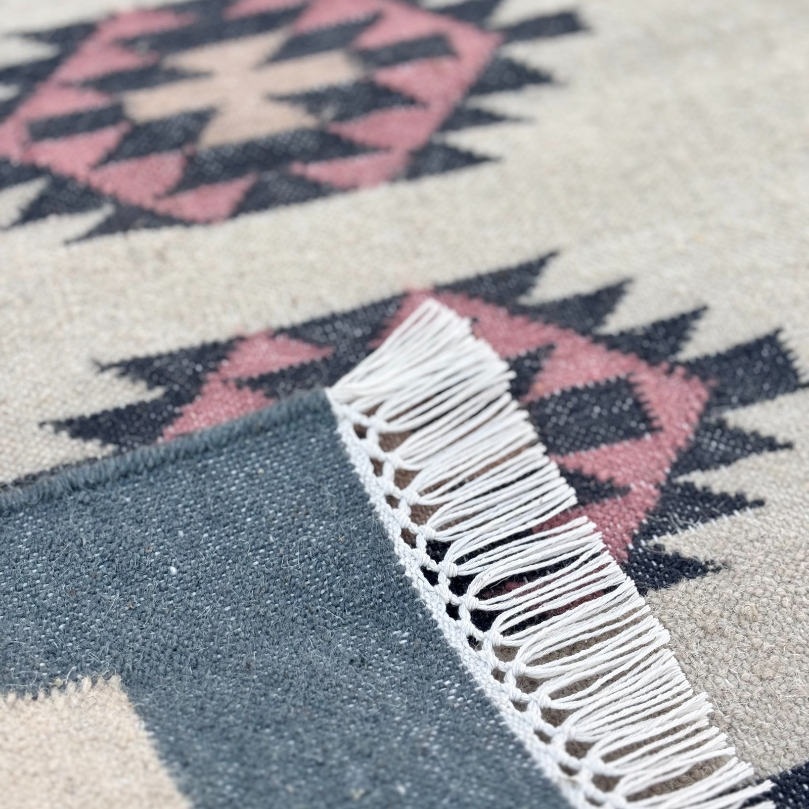Mini 2 x 3 ft Handwoven Wool bath Mat Rug Dhurrie Carpet Small Kilim (60×90)cm