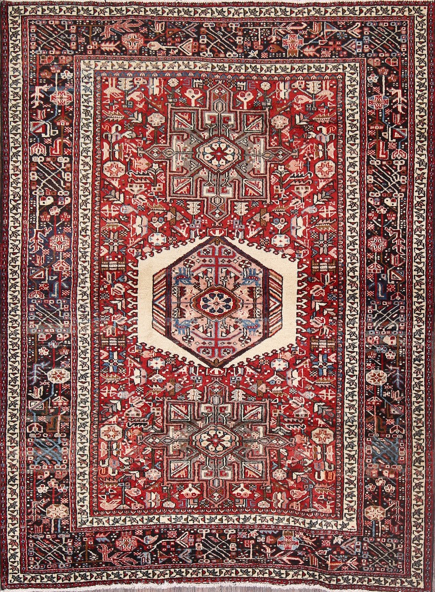 Vintage Red Traditional Area Rug 5×7 Hand-knotted Wool Geometric Pattern Carpet