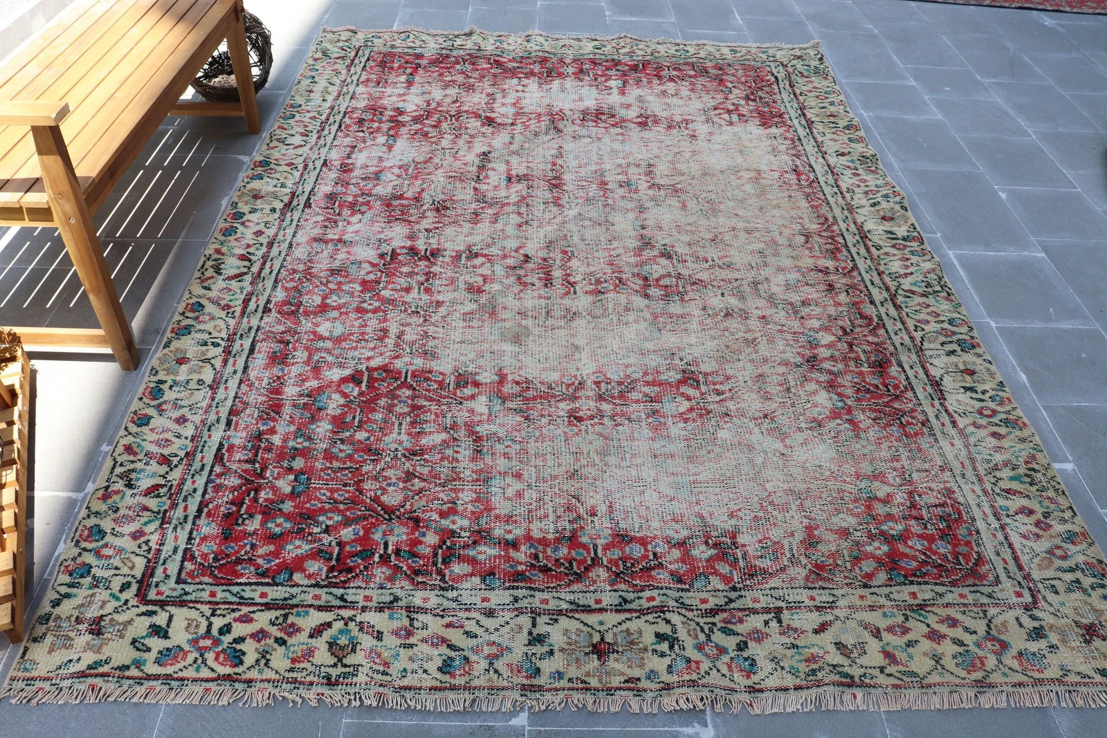 Vintage Large Rug 6,7×9,5 ft (203×290 cm), Turkish Red Animal Print Wool Rug