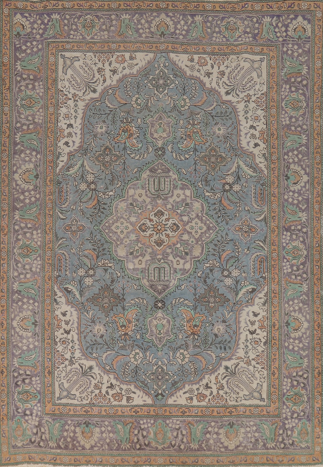Light Blue Handmade Area Rug 7×9 Medallion Vintage Classic Carpet