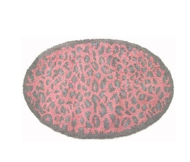 Cody Direct Meow Oval Rug Pink Leopard Print 80cm x 50cm