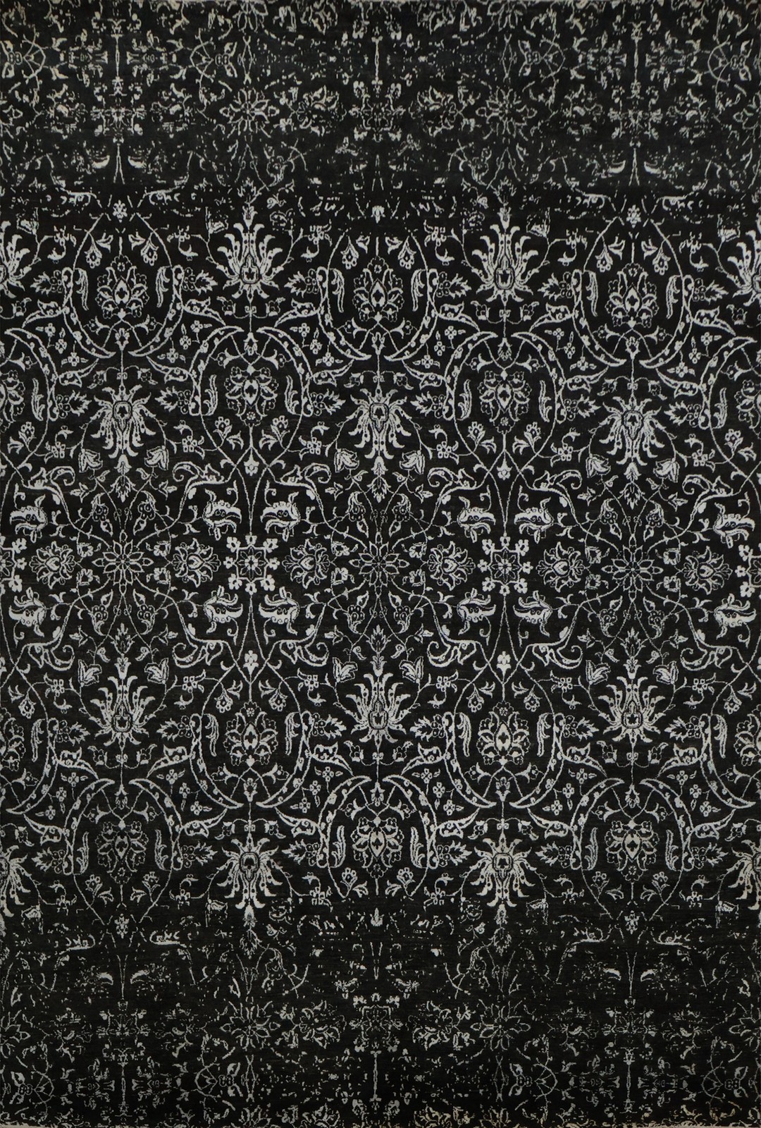 Elegant Black Art & Craft Area Rug 9×13 Ft Handmade Wool & Silk Modern Carpet