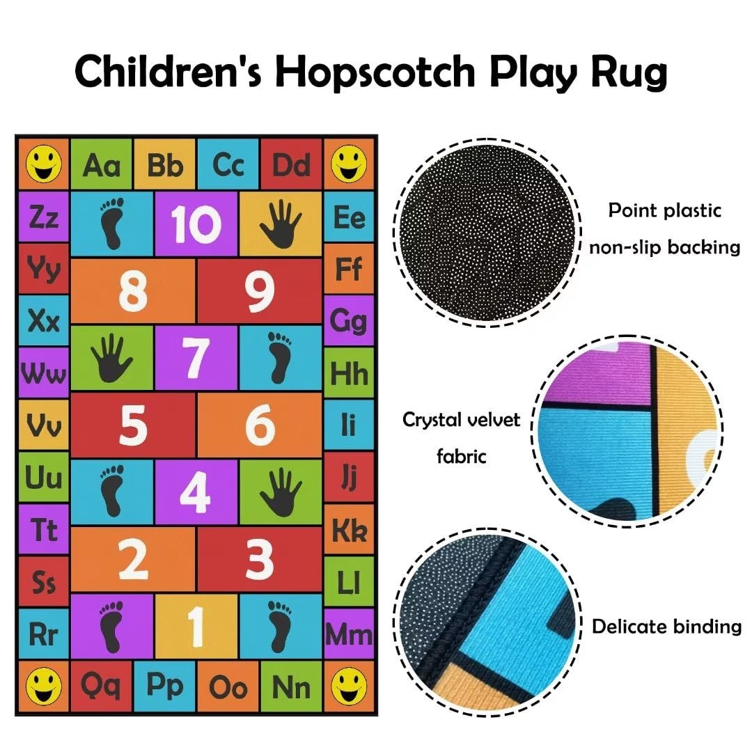 Kid Hopscotch Play Rug 31×47 in Red – Non-Slip Educational Carpet for Playroom