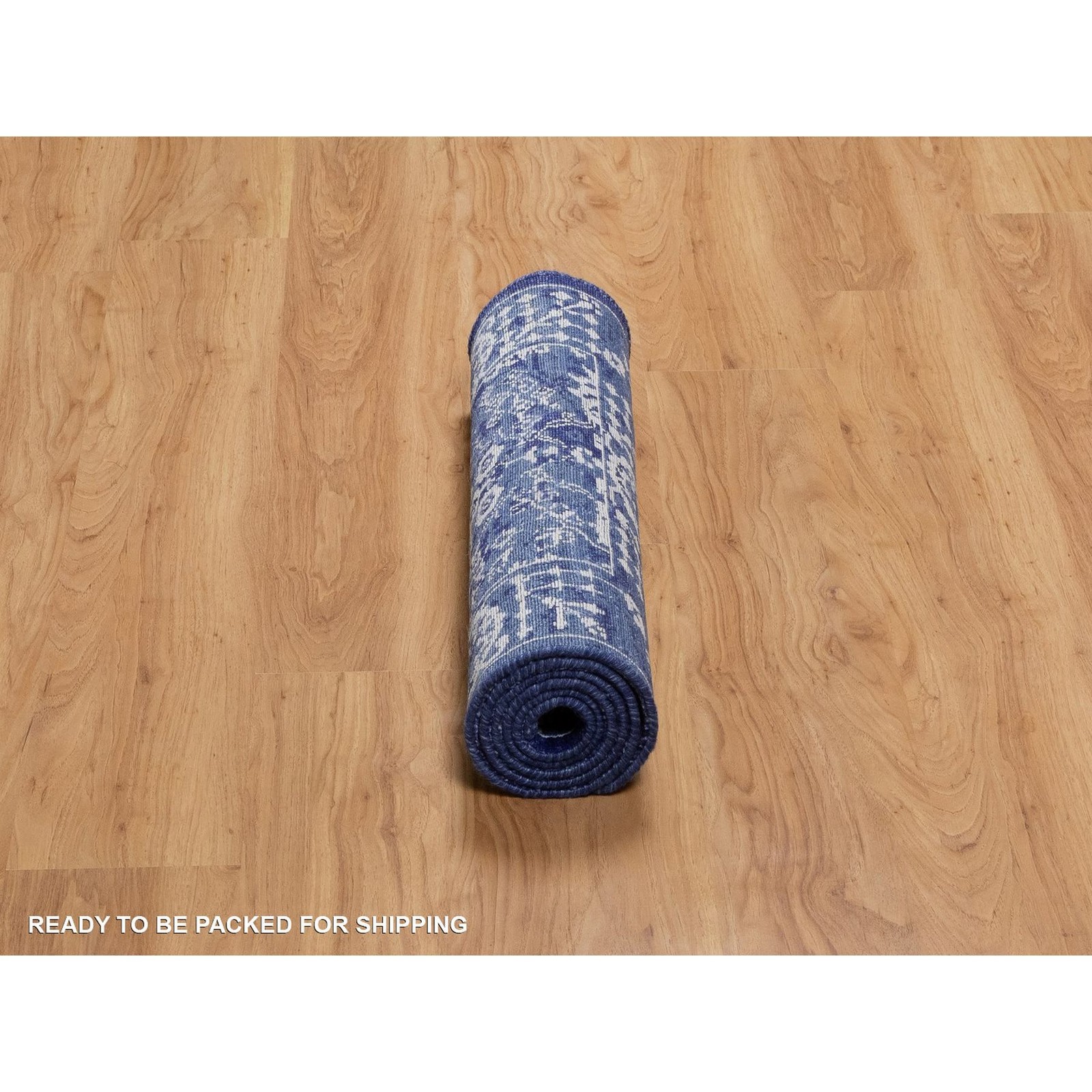 2’6″x6′ Ensign Blue Wool and Silk Rug Tebraz with Leaf Design Hand Knotted 92020