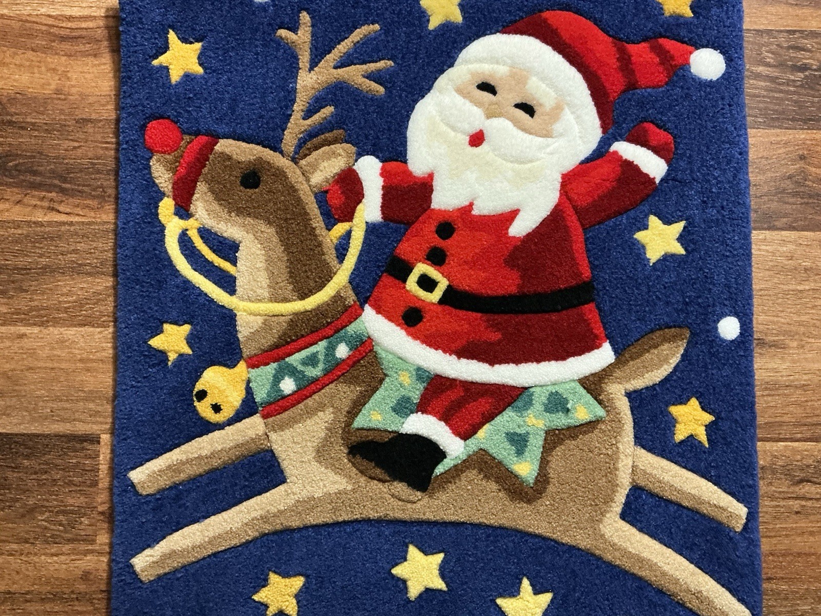 Beautiful Christmas SANTA RIDING A REINDEER STARRY NITE Thick Multicolor Rug