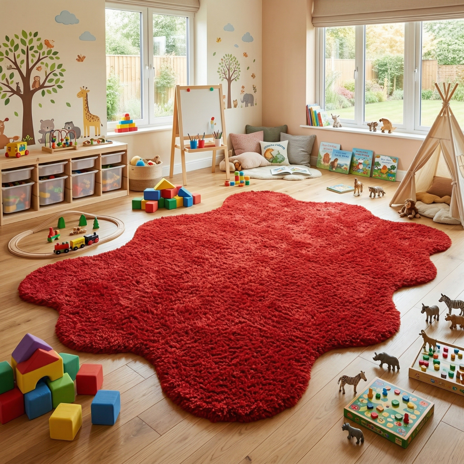 8×10 Red Hand Tufted Wool Area Rug Designer Handmade Carpet Living Room Decor