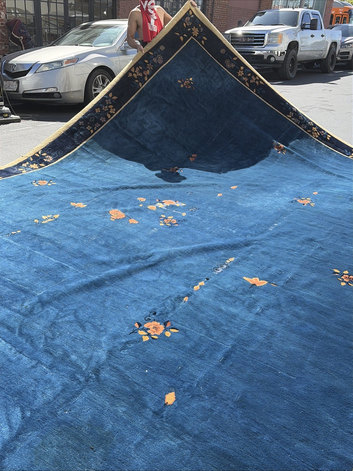 Auth: 19th C Antique Chinese Rug Shimmering Wool Beauty Blue 13×20