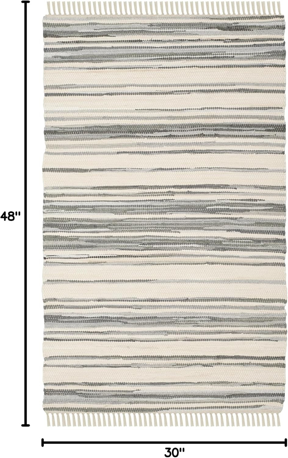 Rag Rug Collection Accent Rug – 2’6″ X 4′, Ivory & Grey, Handmade Boho Stripe Co