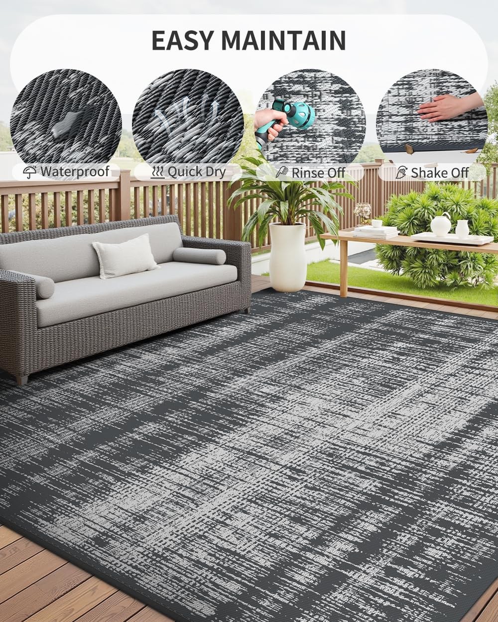 Outdoor Rug Waterproof 5×8 ft Outdoor Carpet Patio Rug Mat Reversible RV Camp…