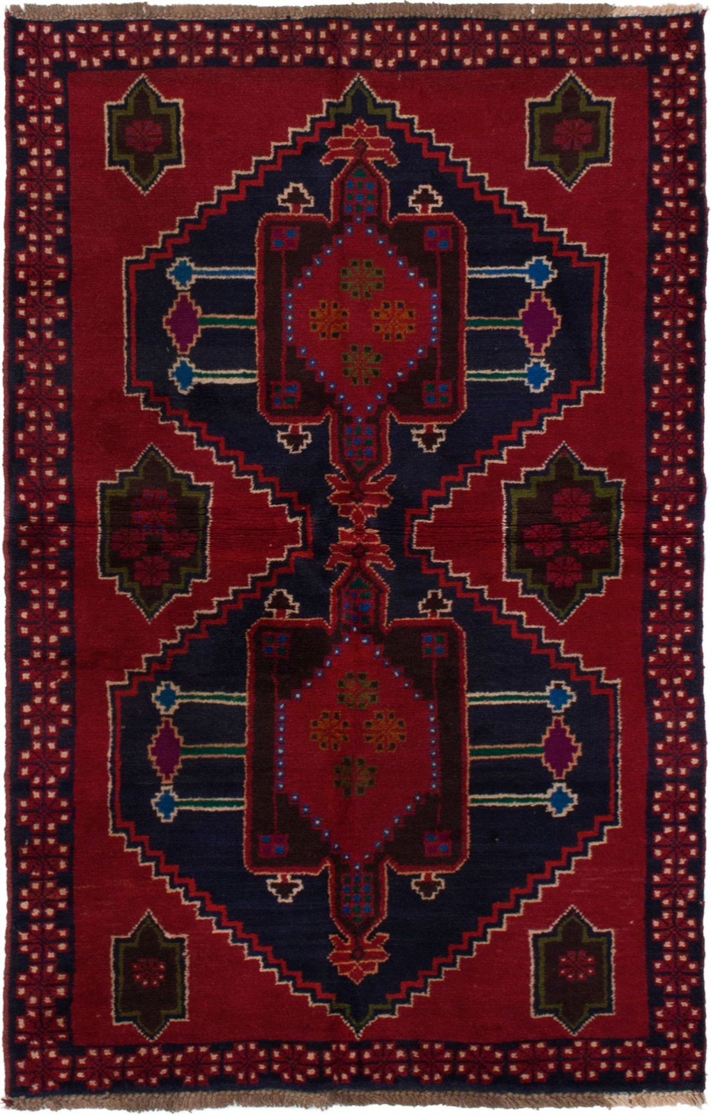Vintage Geometric Area Rug 3’6″ x 6’3″ Traditional Hand-Knotted Wool Carpet