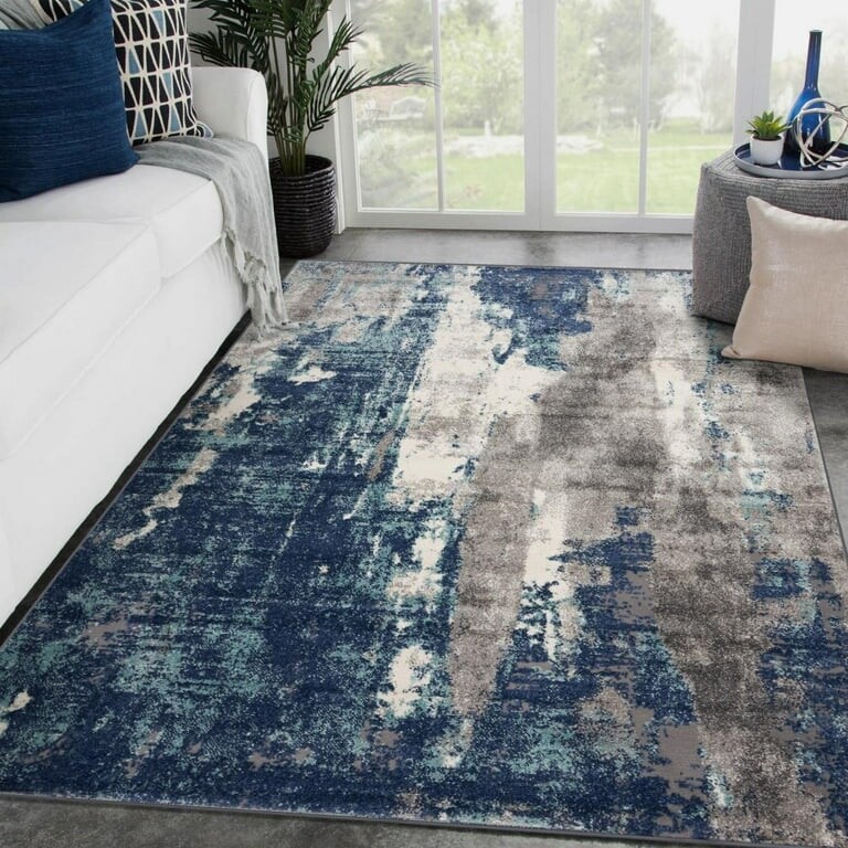 Luxe Weavers Modern Area Rug Abstract Pattern – Dark Blue, Light Blue / 8 x 10