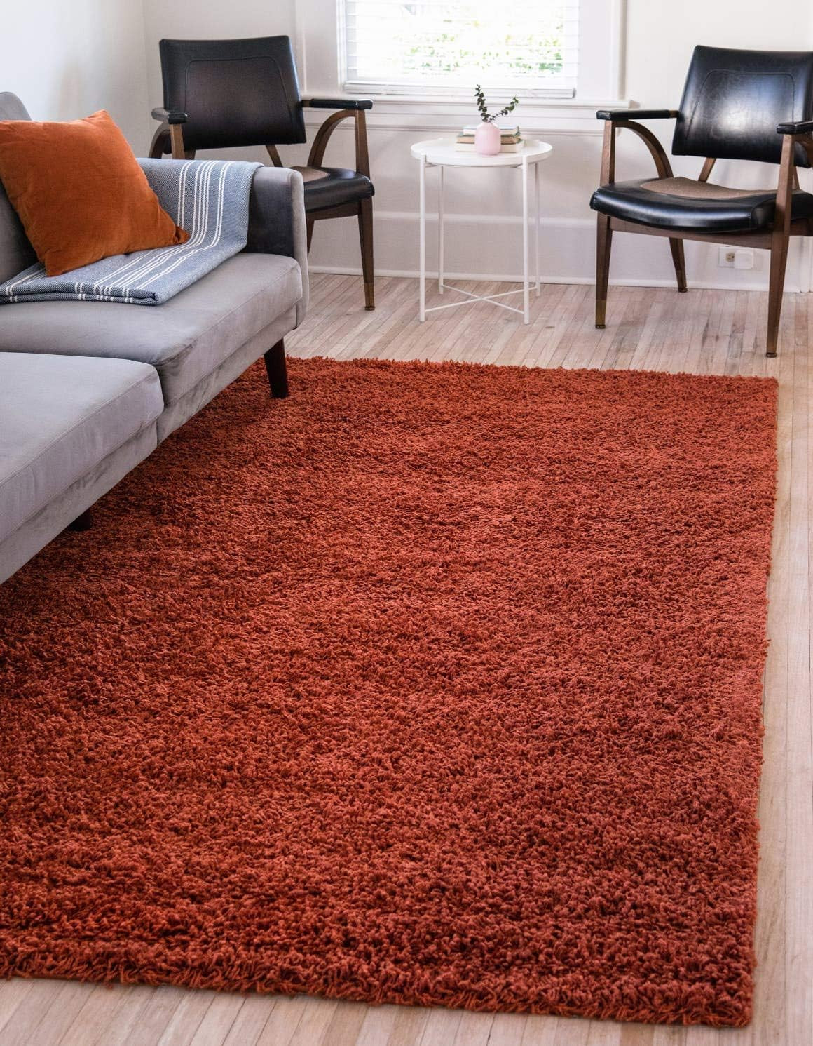 Solid Shag Collection Area Rug (7′ 1″ X 10′ Rectangle, Terracotta)