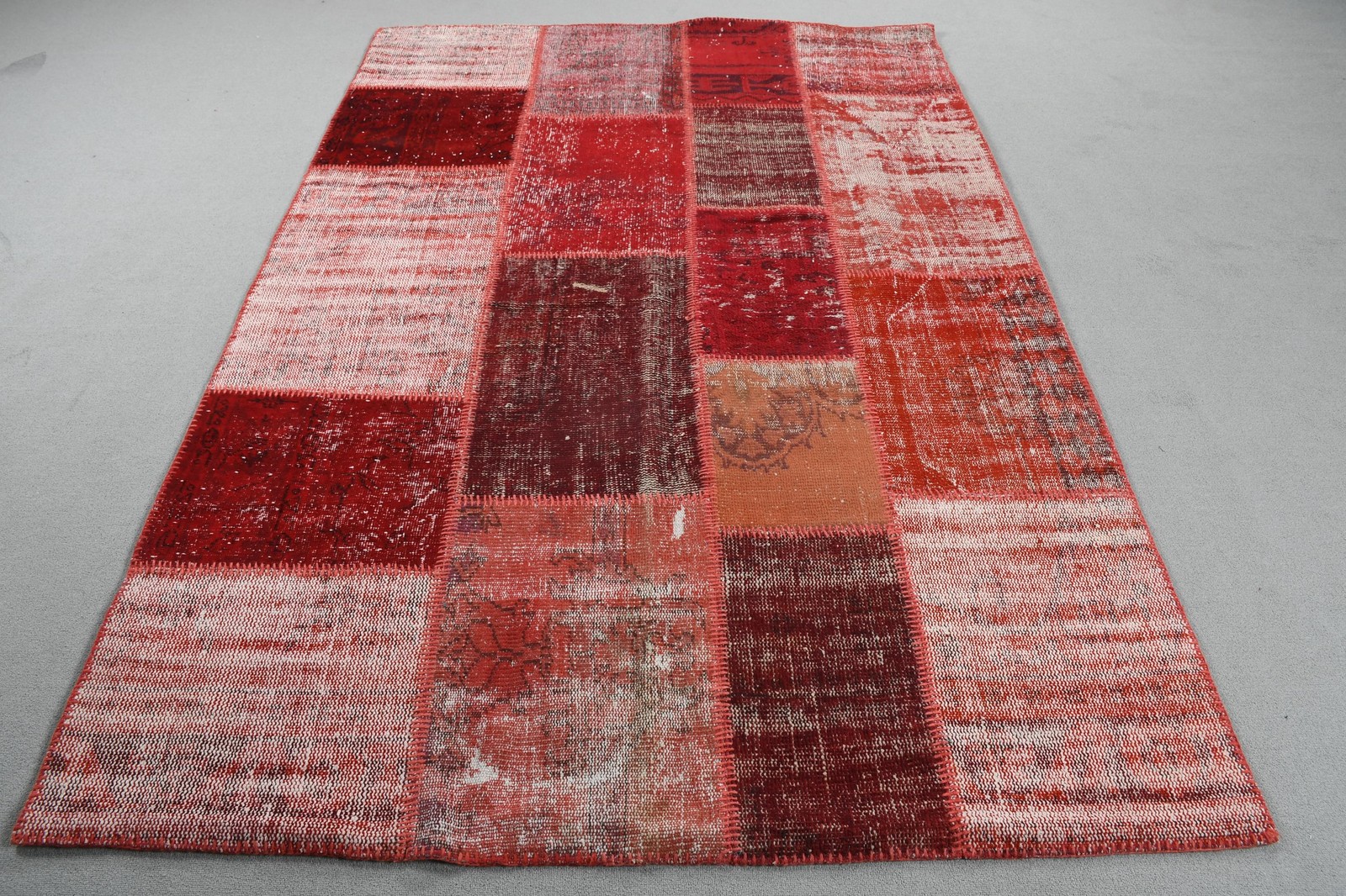 5,3×7,9 ft Turkish Rug, Vintage Large Rug, Red White Ombré Rug