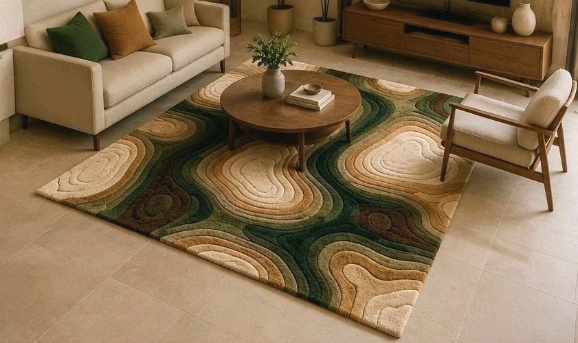 Luxury Hand Tufted Area Rug | Modern Topographic Wool Carpet for Stylis Interior