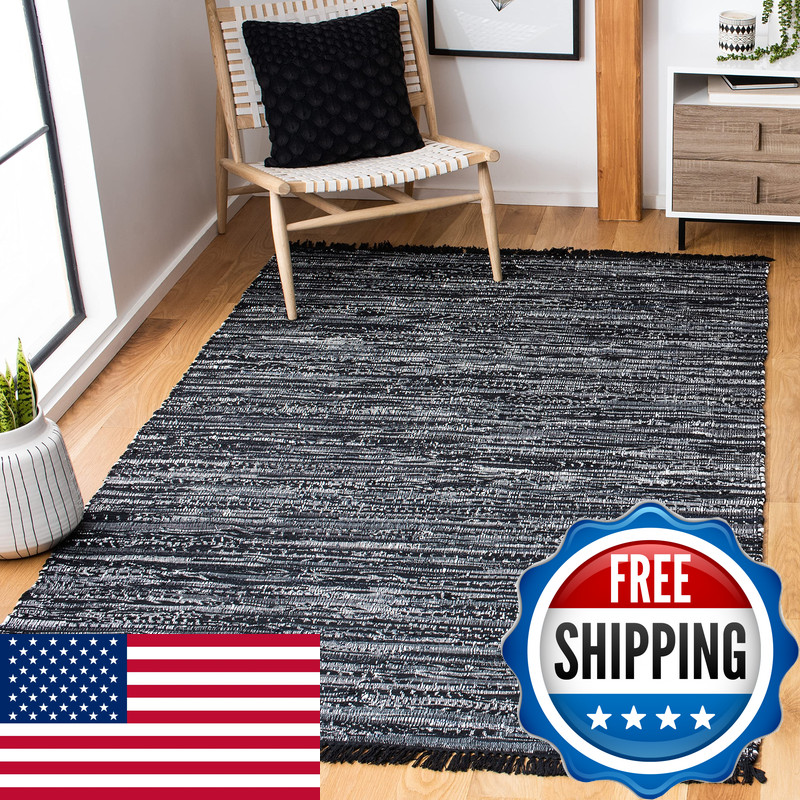 Safavieh Rag Rug Collection Area Rug – 6 X 9 Black Handmade Boho Stripe Cotton