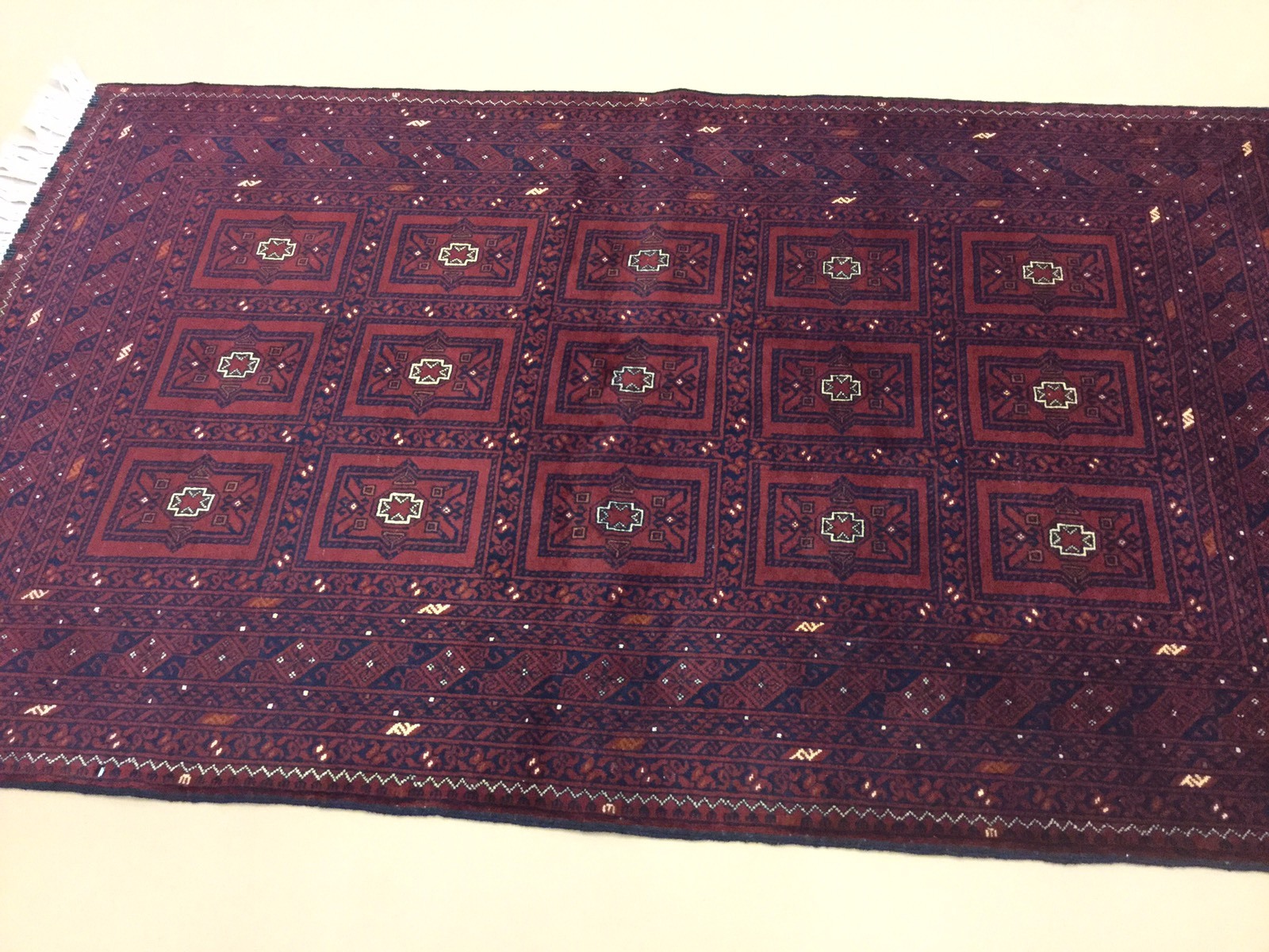 Fine Oriental Rug Turkmen Hand Knotted Rust Dark Navy Blue 3′.7″ X 5′.11″