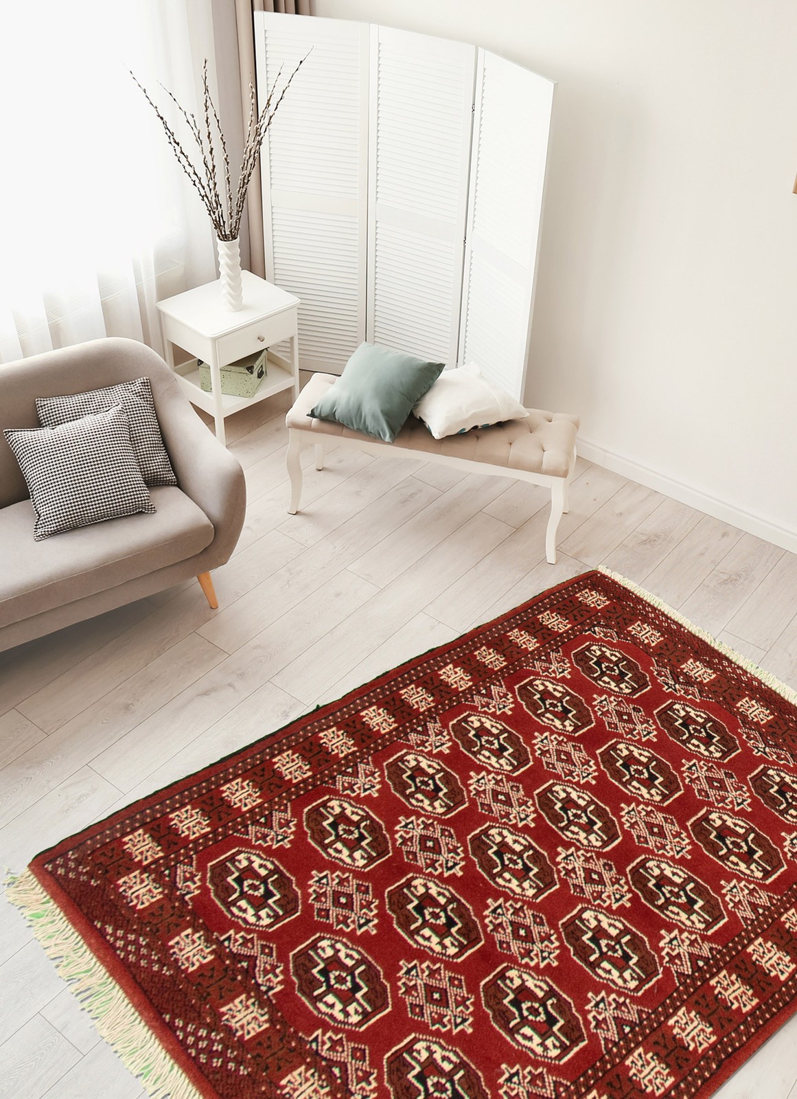 Vintage Traditional Hand-Knotted Area Rug 3’5″ x 4’8″ Oriental Wool Carpet