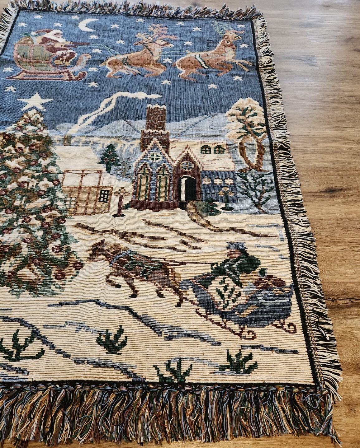 VTG 1994 Homemaker Here Come Santa Christmas Handwoven Rug 30×48 Holiday Cotton