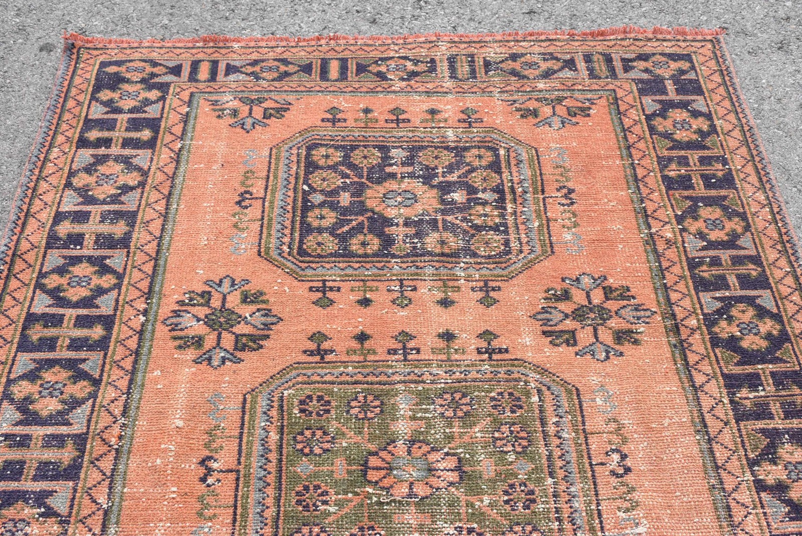 Vintage Large Rug 4,7×11,1 ft (142×338 cm), Red Polka dot Turkish Rug