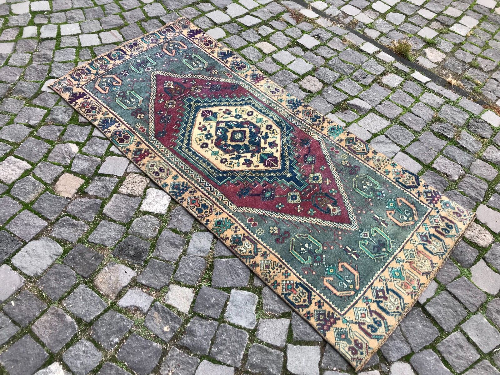 Bohemian Area Rug Handmade Wool Rug Turkish Vintage Traditional Rug 2,5 x 5,6 ft