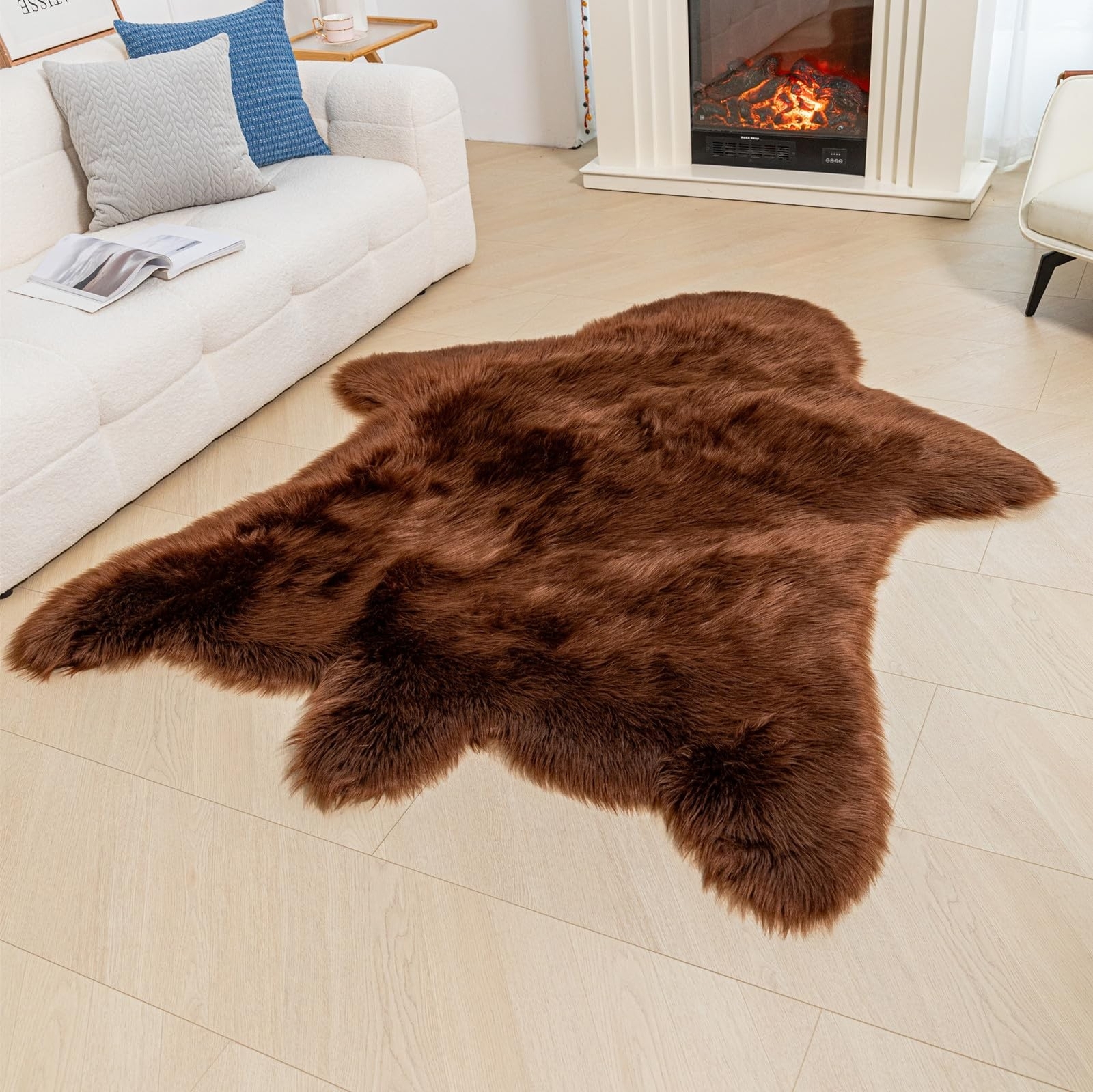 Faux Black Bear Rug Faux Cowhide Rug Animal Print Area Rug Faux Sheepskin Fur…