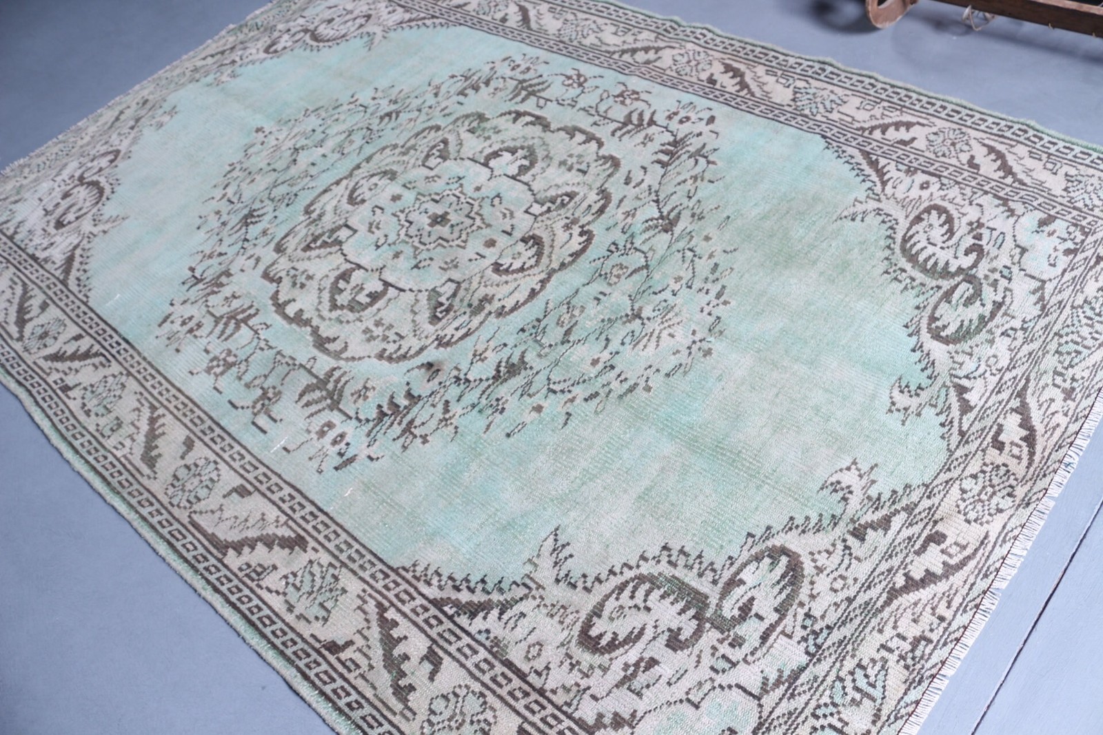 6,1×8,8 ft Vintage Rug, Green Oriental Turkish Rug Wool