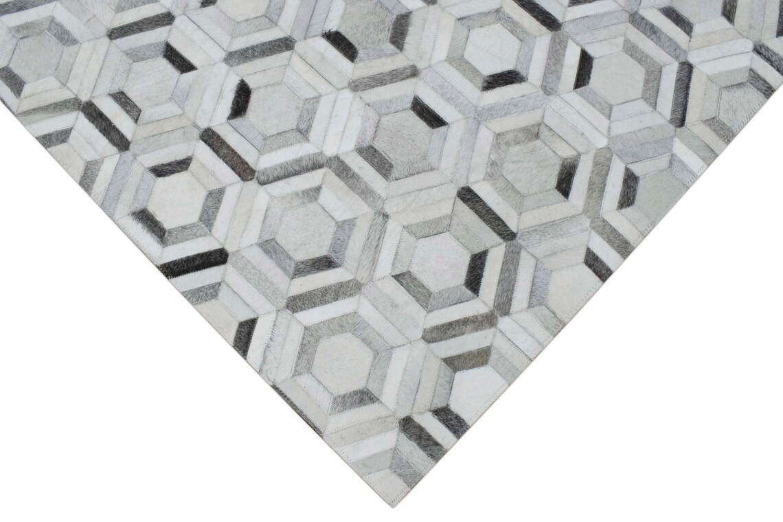 Luxury Cowhide Patchwork Area Rug Gray Modern Living Room Carpet 8×10,9×12,9×15