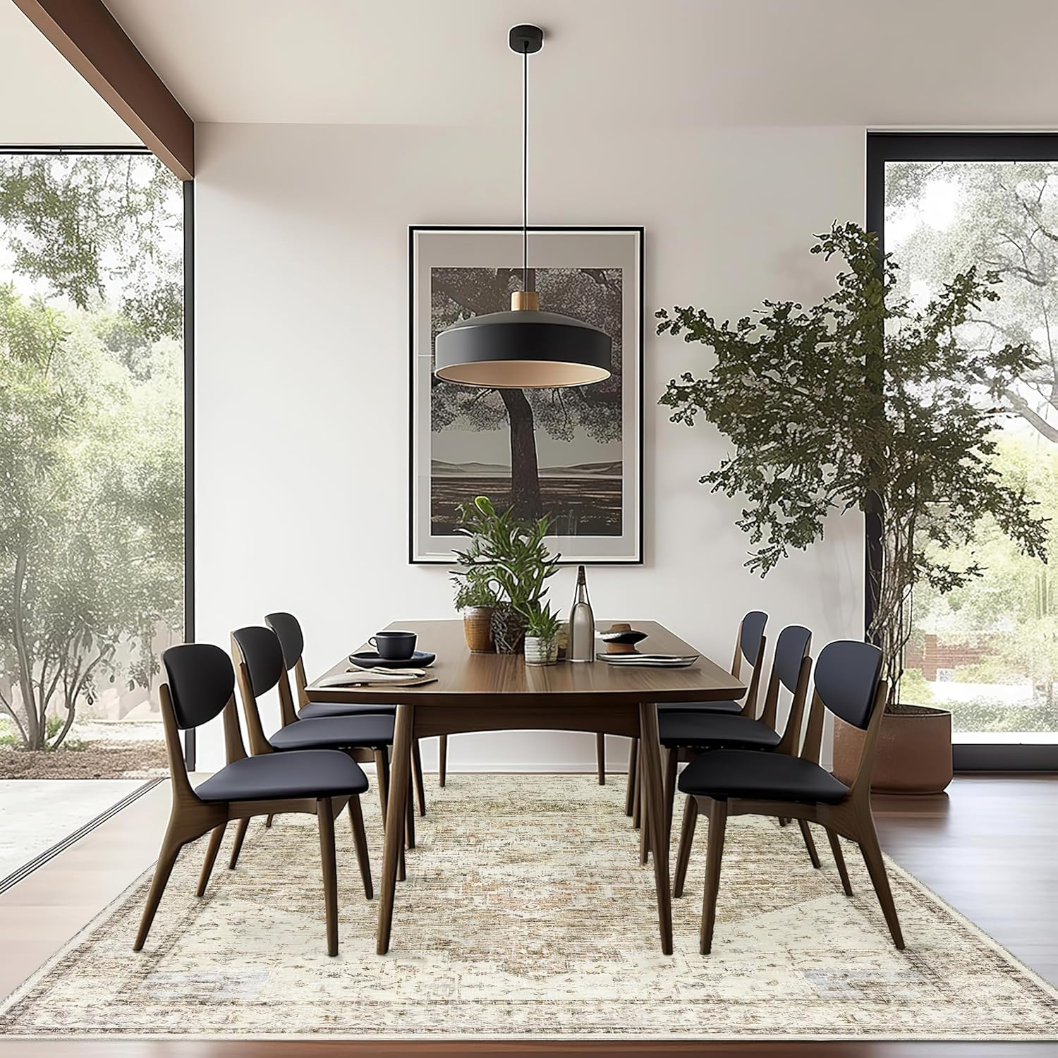 Modern Farmhouse 8×10 Area Rug – Easy Clean Rustic Earth Tones