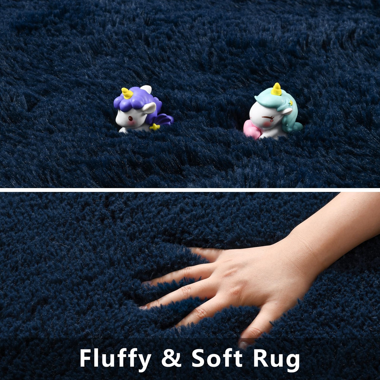 Foxmas Navy Blue 3×5 Shaggy Fluffy Area Rug for Bedroom Kids Room Nursery