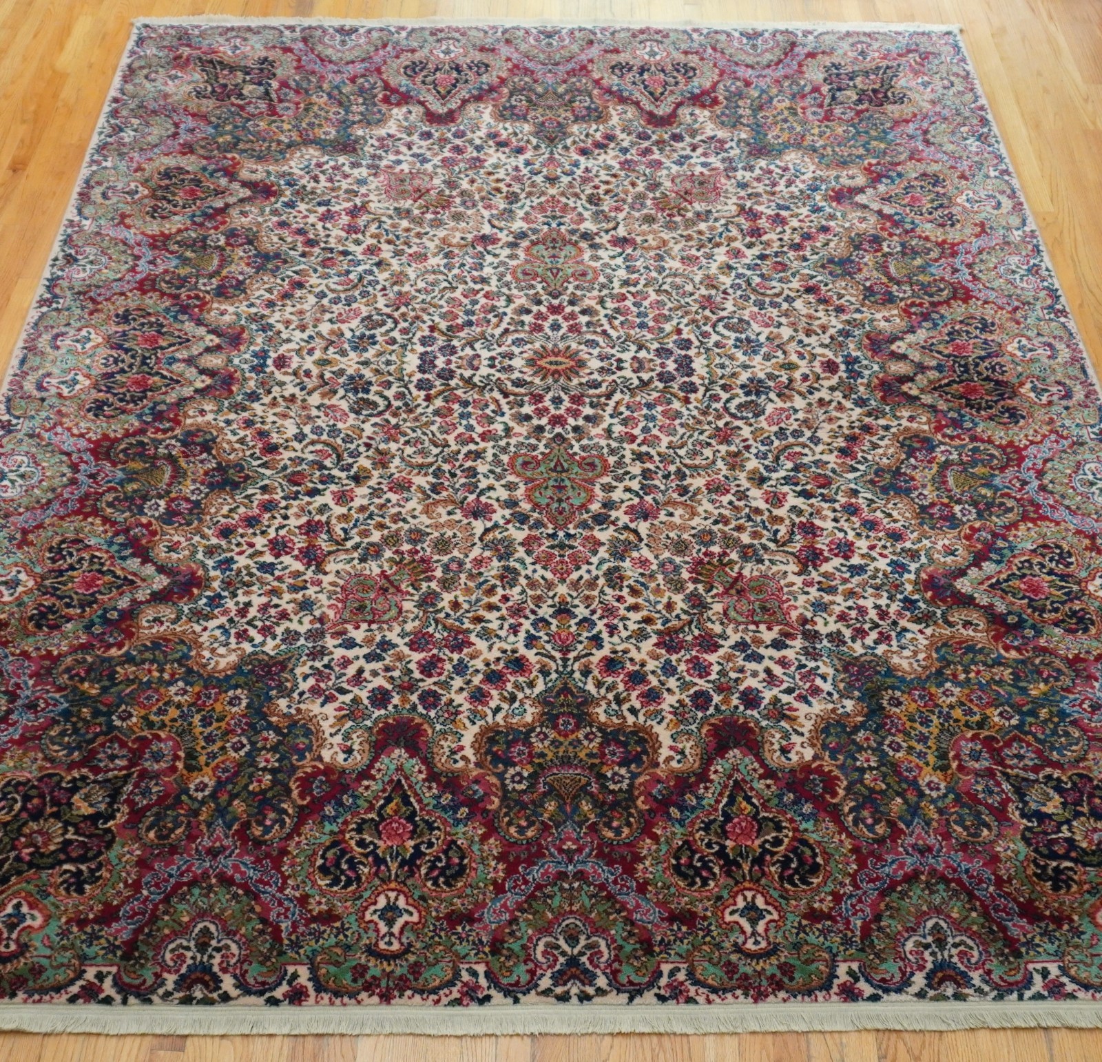 Perfect Authentic Karastan # 742 Floral Kirman Wool Pile Rug 8’8″ x 10’6″
