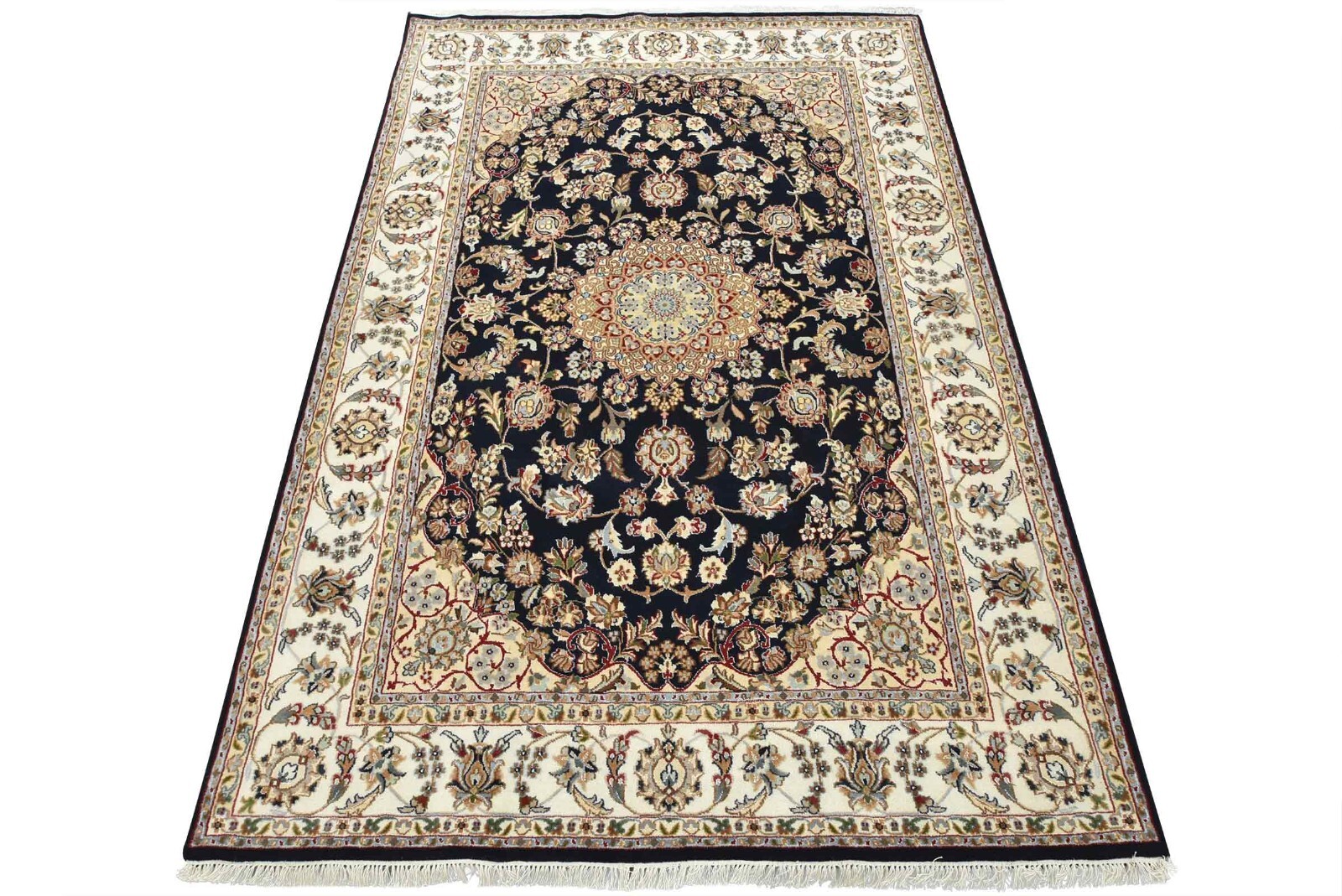 Fine Oriental Rug 6’1” x 9’1” Blue Wool Traditional Hand-Knotted Carpet