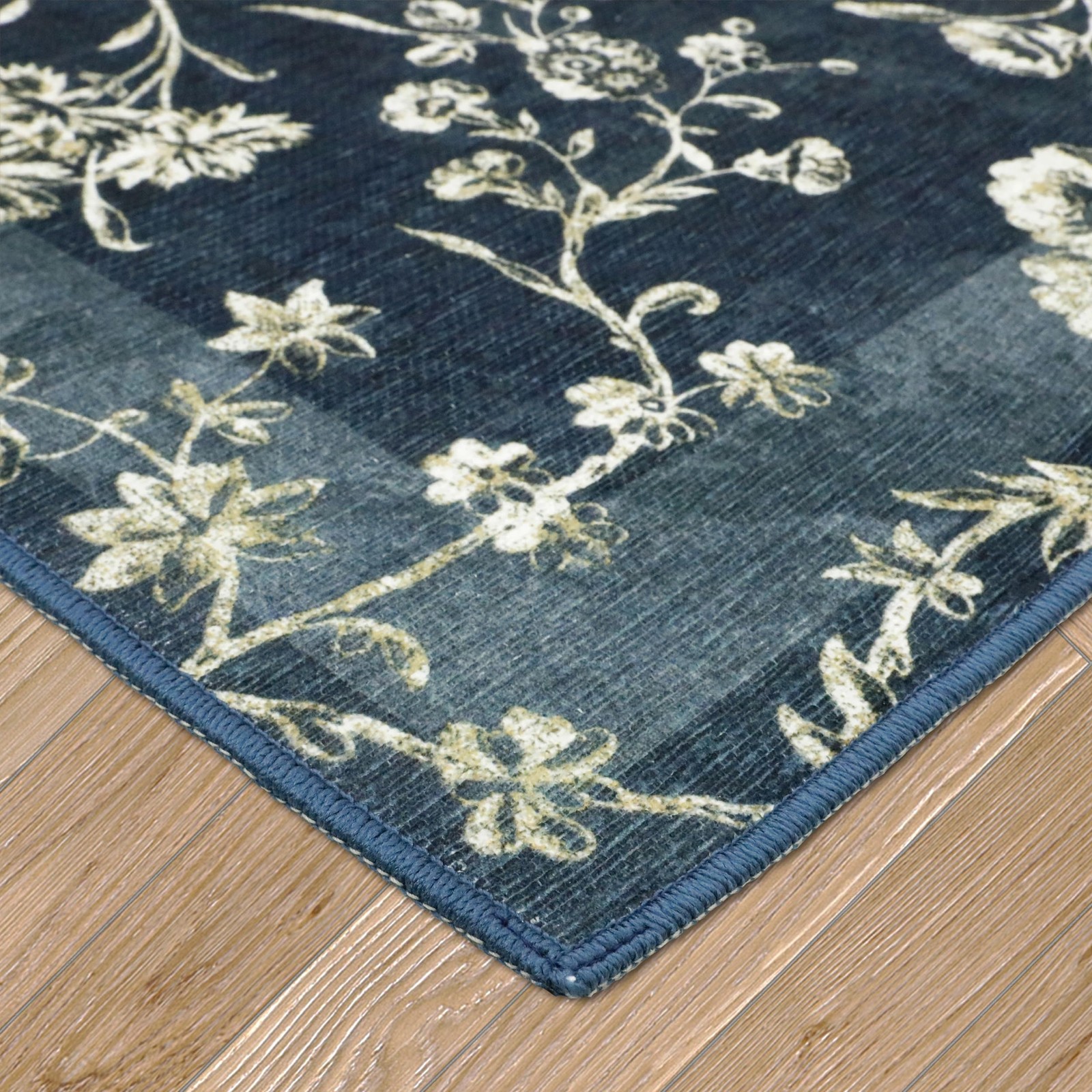 Laura Ashley Dark Navy Aria Floral Border Machine Washable & Slip Resistant 26 x