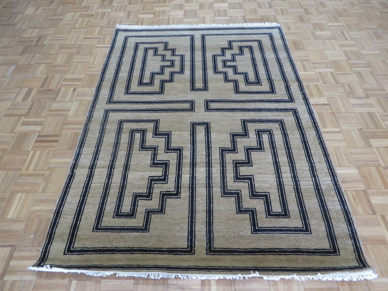 5’2 x 7’4 Hand Knotted Geometric Maze Design Oriental Rug G14440