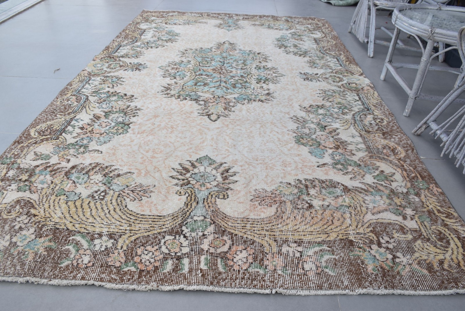 5,7×9,7 ft Large Vintage Rug, Brown Southwestern Turkish Rug
