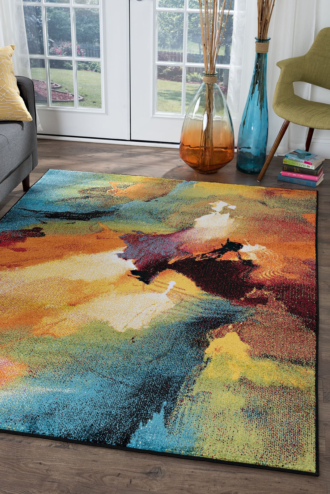 8×10 Multi Contemporary Paint Waves Area Rug – Actual Size 7′ 10″ x 10′ 3″