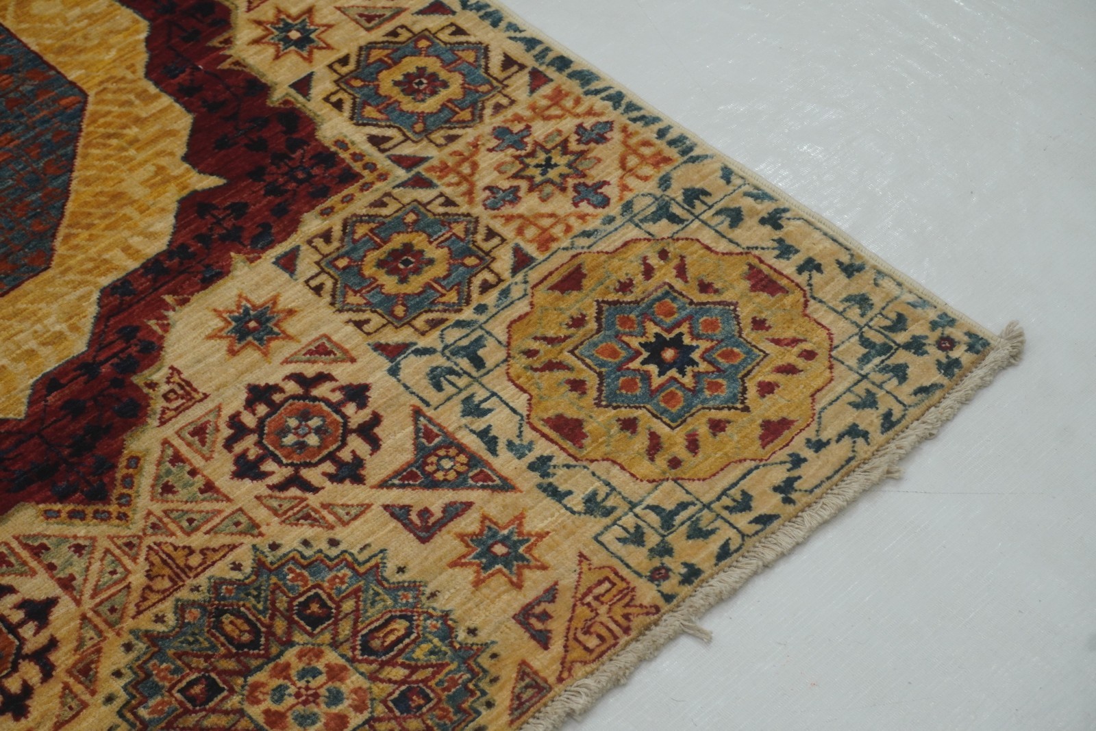 3×4 ft Ivory Beige Mamluk Afghan Hand Knotted Wool Medallion Rug