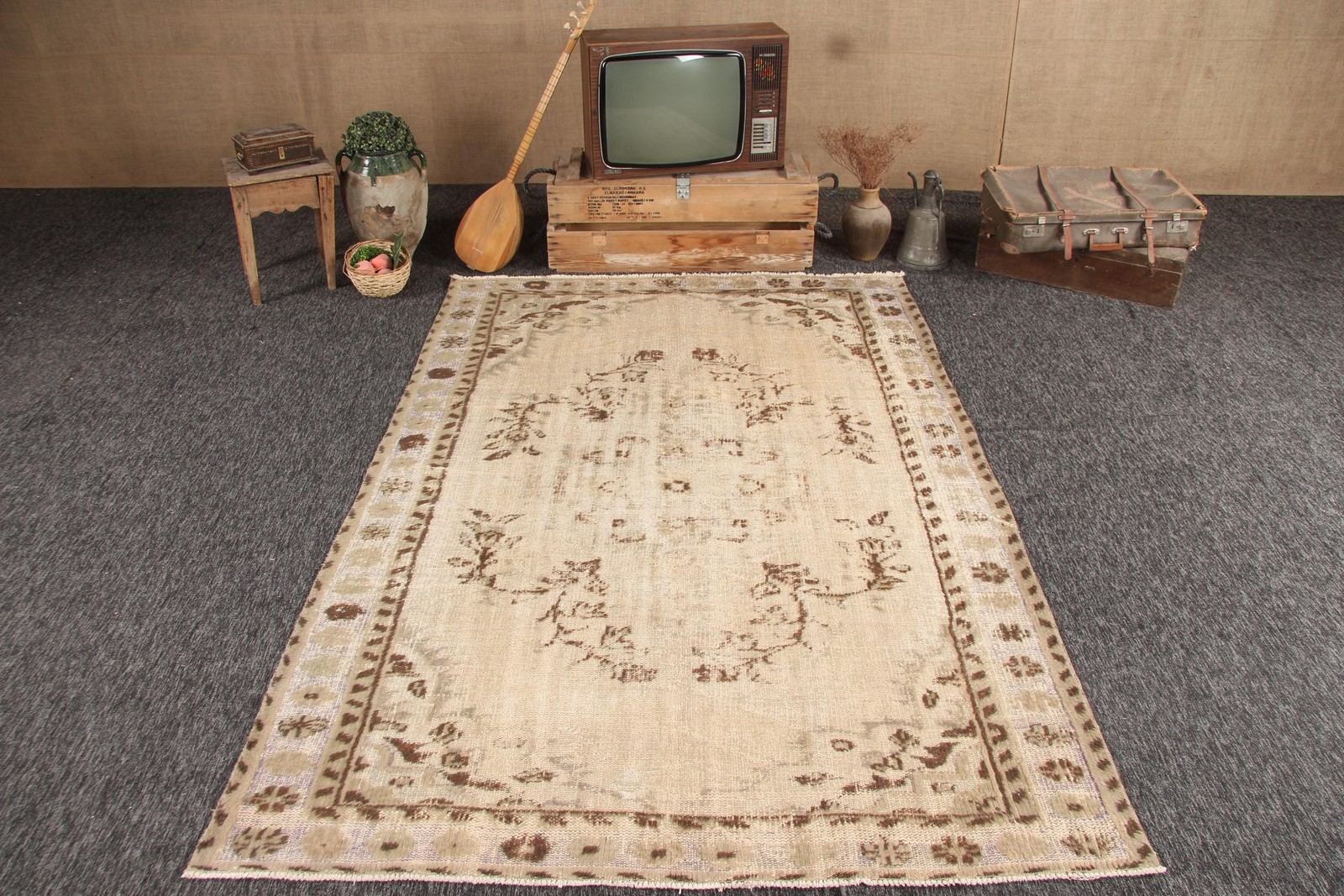 5,6×8,5 ft Large Vintage Rug, Turkish Rug, Brown Gray Moroccan Wool Rug