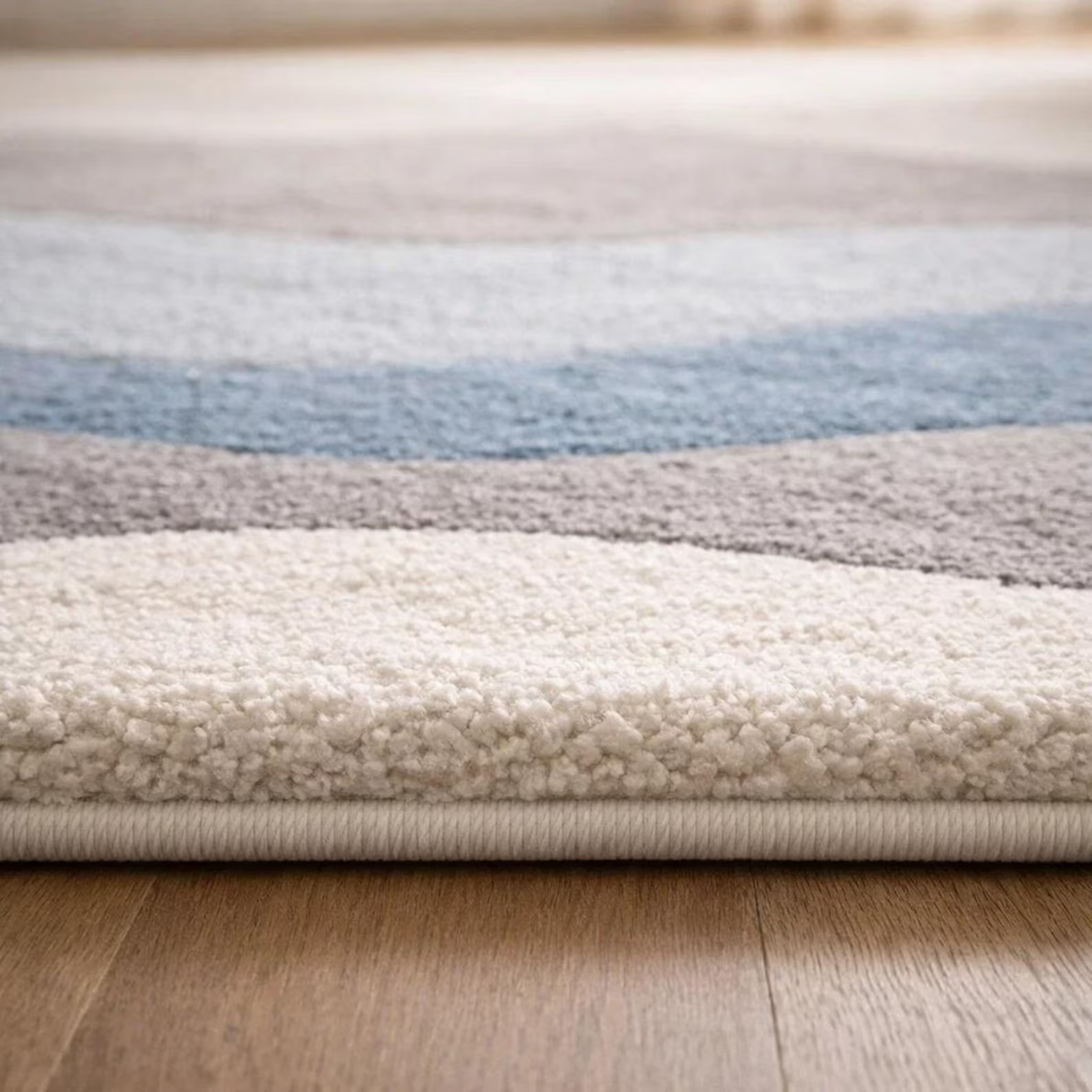 Hand Tufted Abstract Wave Rug, Blue Beige Modern Handmade Area Rug Carpet