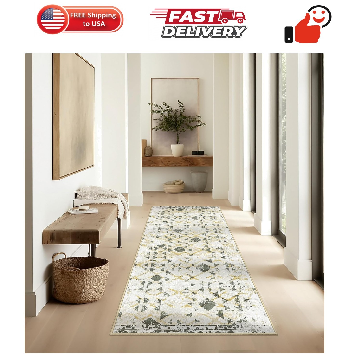 Ashler Abstract Rug, 2×6 Runner Rugs, Modern Abstract Area Rug for Living Roo…